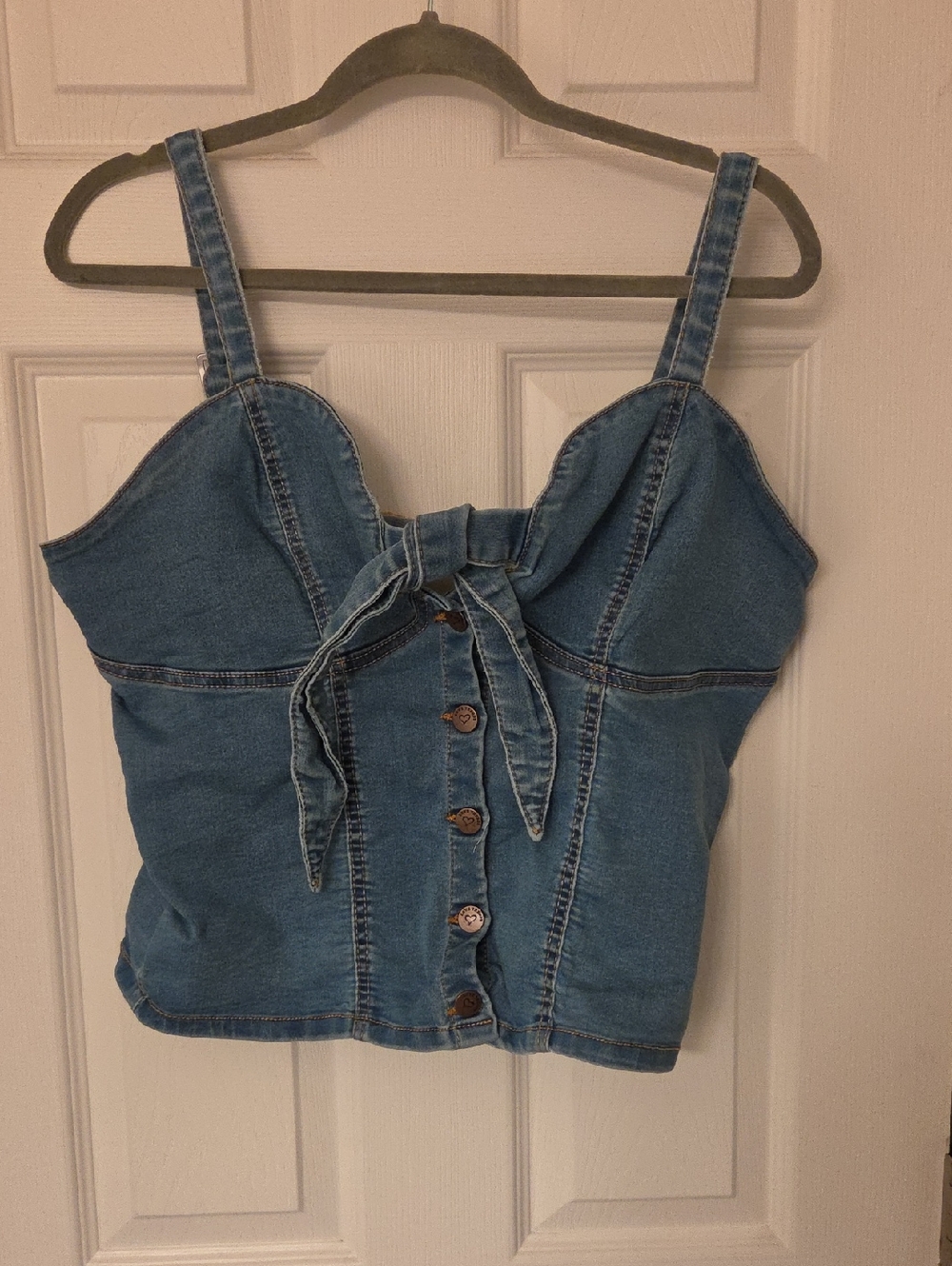 Denim Tie-Front Bustier Tank Top - Blue